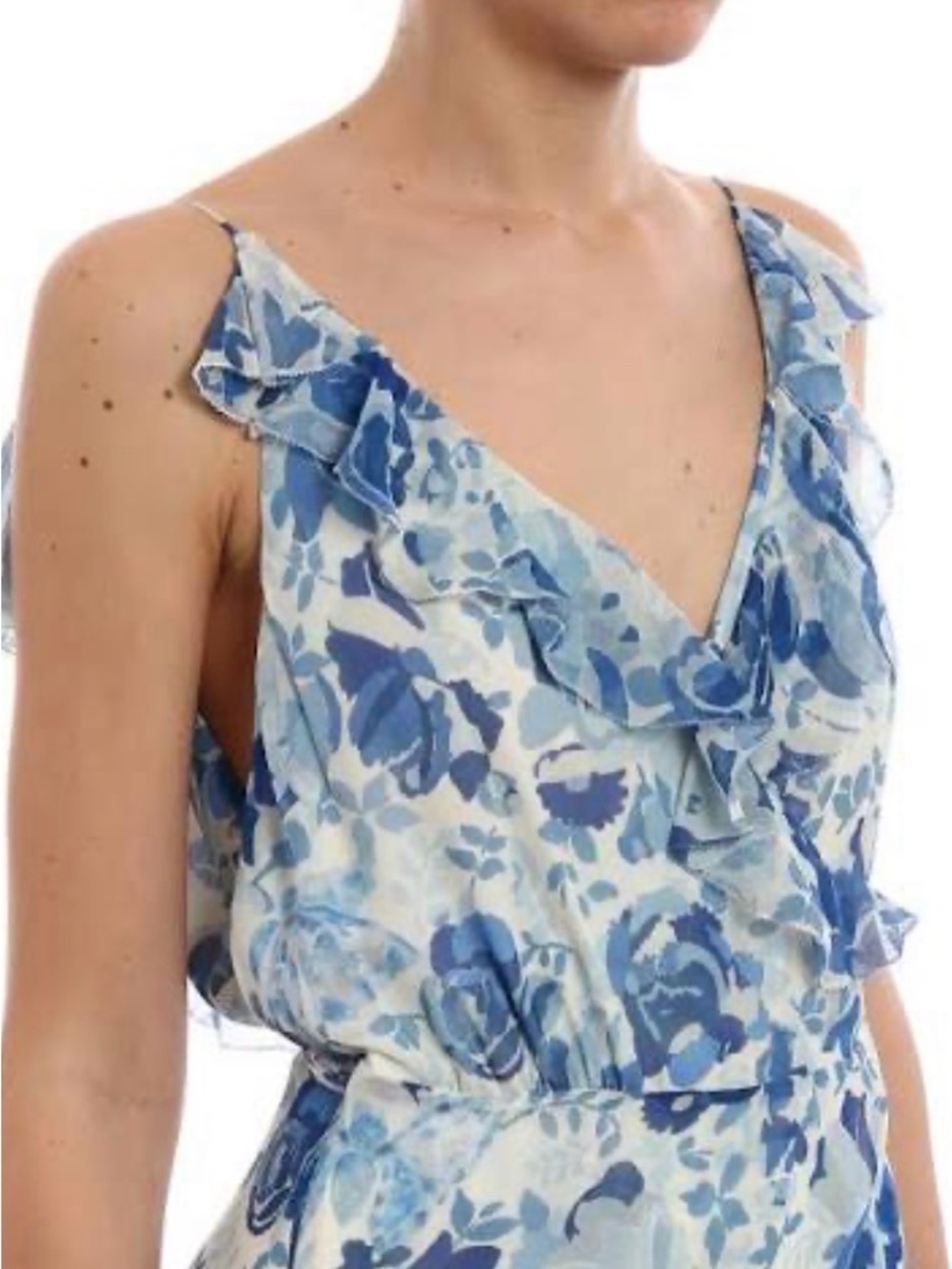 Polo by Ralph Lauren Blue & White Floral V-Neck Maxi Dress- silk - Picture 2 of 13